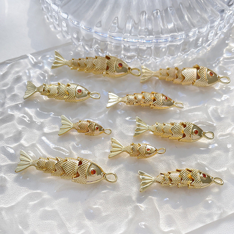 18K Gold Filled Pendants Fish Bent Rhinestone Charms Jewelry Making Findings Supplies Pendants Doki Decor   