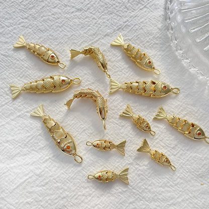 18K Gold Filled Pendants Fish Bent Rhinestone Charms Jewelry Making Findings Supplies Pendants Doki Decor   