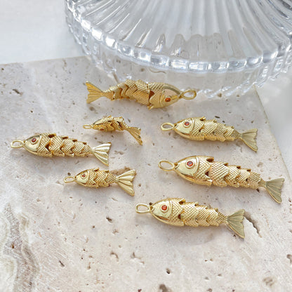 18K Gold Filled Pendants Fish Bent Rhinestone Charms Jewelry Making Findings Supplies Pendants Doki Decor   