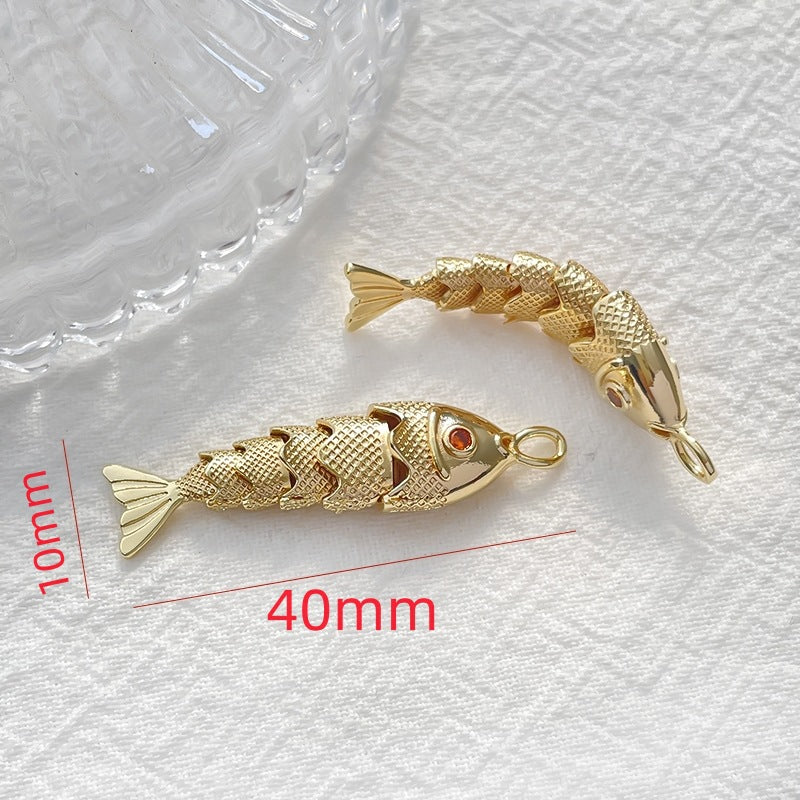 18K Gold Filled Pendants Fish Bent Rhinestone Charms Jewelry Making Findings Supplies Pendants Doki Decor L  