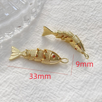 18K Gold Filled Pendants Fish Bent Rhinestone Charms Jewelry Making Findings Supplies Pendants Doki Decor M  