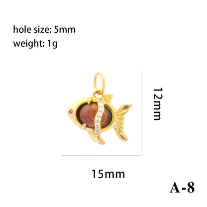 18K Gold Filled Pendants Fish Heart Rhinestone White Gold Charms Jewelry Making Findings Supplies Pendants Doki Decor A8  