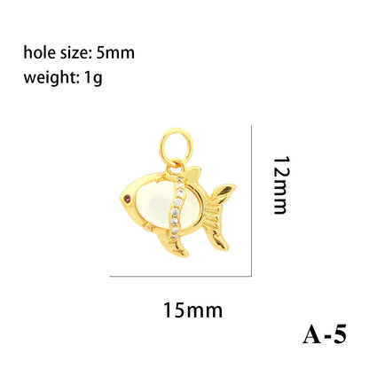 18K Gold Filled Pendants Fish Heart Rhinestone White Gold Charms Jewelry Making Findings Supplies Pendants Doki Decor A5  