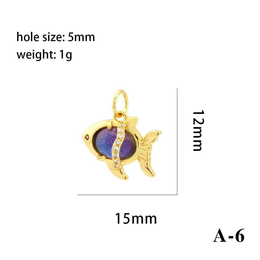 18K Gold Filled Pendants Fish Heart Rhinestone White Gold Charms Jewelry Making Findings Supplies Pendants Doki Decor A6  