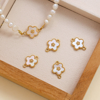 5PCS 18K Gold Filled Pendants Flower Natural White Shell Double Loops Charms Jewelry Making Findings Supplies Pendants Doki Decor   