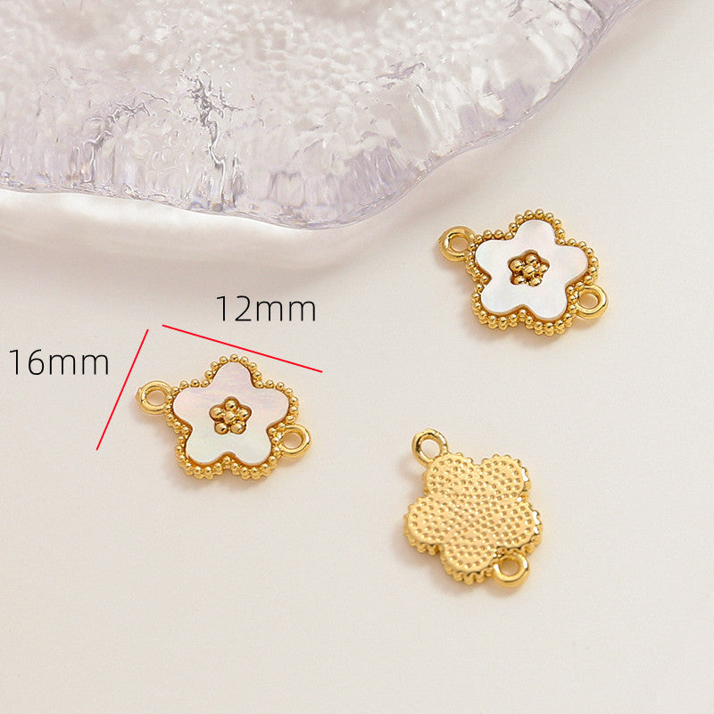 5PCS 18K Gold Filled Pendants Flower Natural White Shell Double Loops Charms Jewelry Making Findings Supplies Pendants Doki Decor   