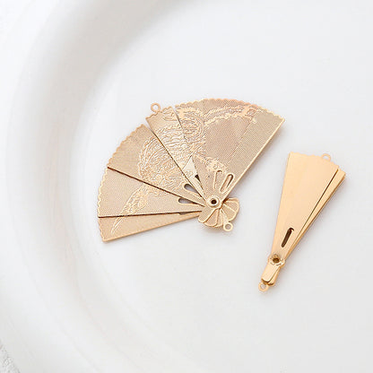 5PCS 18K Gold Filled Pendants Folding Fan White Gold Unique Jewelry Making Findings Supplies Pendants Doki Decor 18K Gold  