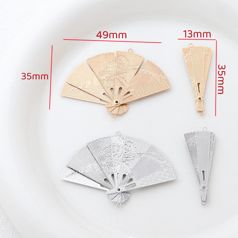 5PCS 18K Gold Filled Pendants Folding Fan White Gold Unique Jewelry Making Findings Supplies Pendants Doki Decor   