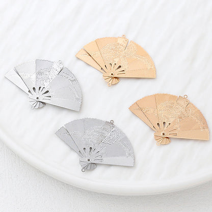 5PCS 18K Gold Filled Pendants Folding Fan White Gold Unique Jewelry Making Findings Supplies Pendants Doki Decor   