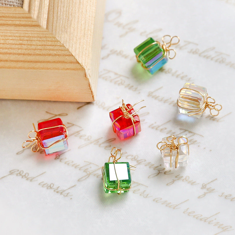 10PCS 18K Gold Filled Pendants Gift Box Christmas Transparent Red Green Charms Jewelry Making Findings Supplies Pendants Doki Decor   