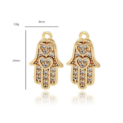 2PCS 18K Gold Filled Pendants Hand Heart Dangle Rhinestone Charms Jewelry Making Findings Supplies Pendants Doki Decor   