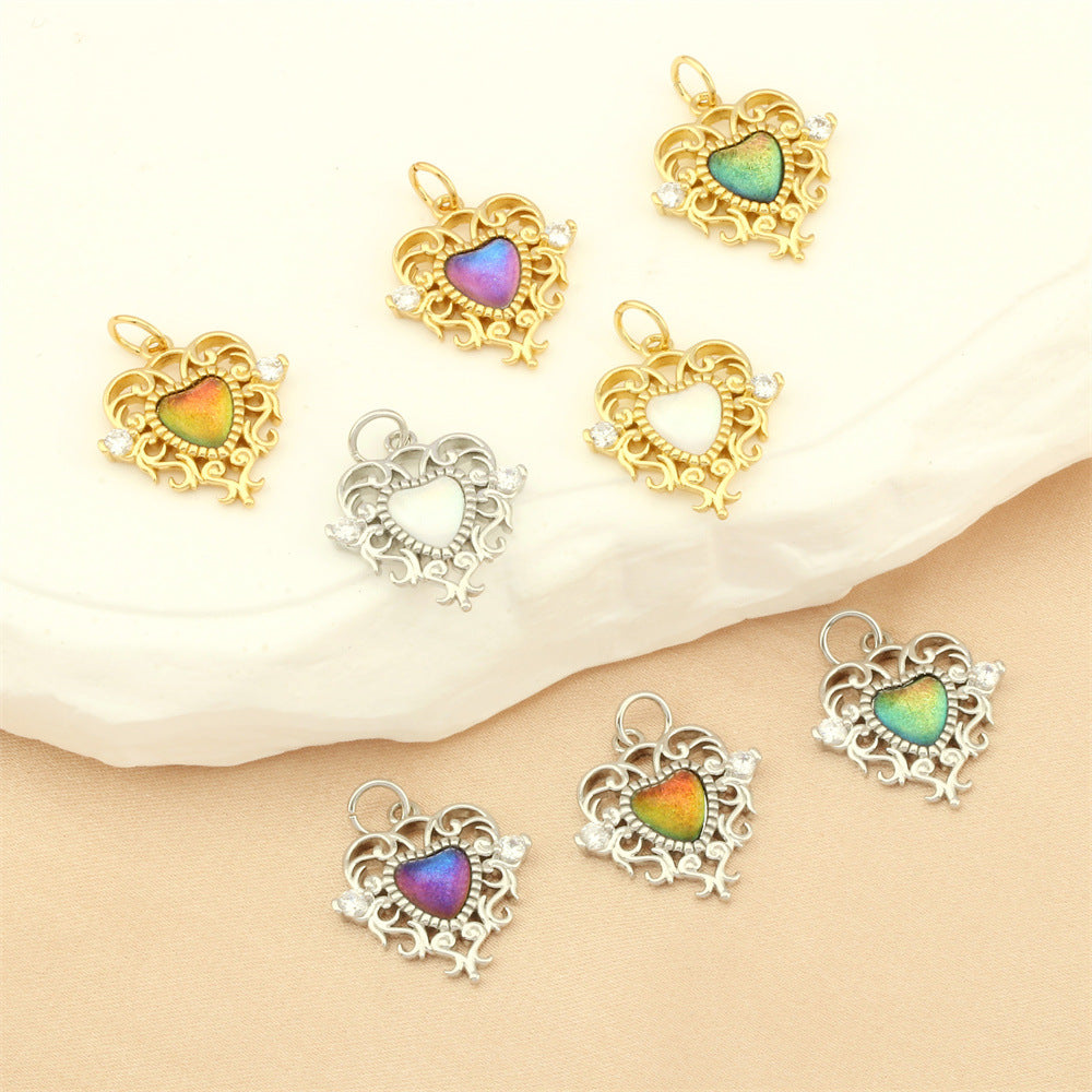 18K Gold Filled Pendants Heart Cat Eye Stones Colorful Charms Jewelry Making Findings Supplies Pendants Doki Decor   