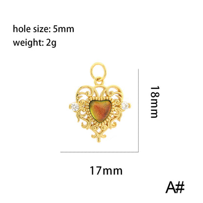 18K Gold Filled Pendants Heart Cat Eye Stones Colorful Charms Jewelry Making Findings Supplies Pendants Doki Decor   