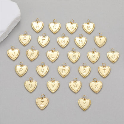 5PCS 18K Gold Filled Pendants Heart Letters Initial Final Pattern Charms Jewelry Making Findings Supplies Pendants Doki Decor A  