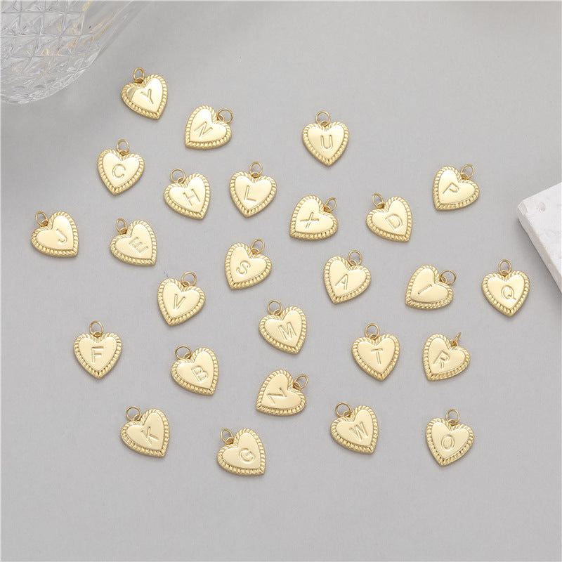 5PCS 18K Gold Filled Pendants Heart Letters Initial Final Pattern Charms Jewelry Making Findings Supplies Pendants Doki Decor   