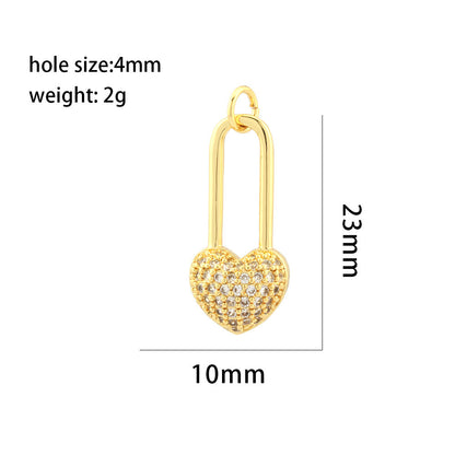 18K Gold Filled Pendants Heart Lock Rectangle Rhinestone Charms Jewelry Making Findings Supplies Pendants Doki Decor   