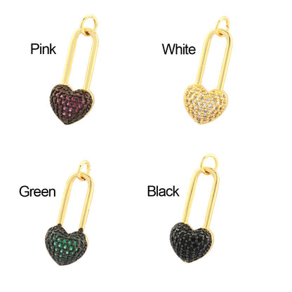 18K Gold Filled Pendants Heart Lock Rectangle Rhinestone Charms Jewelry Making Findings Supplies Pendants Doki Decor Pink  