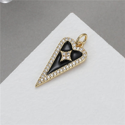 2PCS 18K Gold Filled Couple Pendants Heart Rectangle Resin Rhinestone Charms Jewelry Making Findings Supplies Pendants Doki Decor Black  