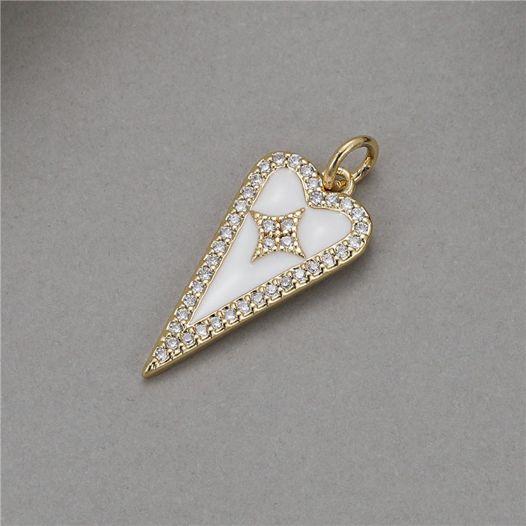 2PCS 18K Gold Filled Couple Pendants Heart Rectangle Resin Rhinestone Charms Jewelry Making Findings Supplies Pendants Doki Decor White  