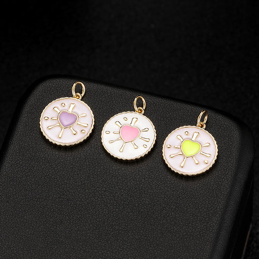 18K Gold Filled Pendants Heart Resin Round Purple Pink Green Charms Jewelry Making Findings Supplies Pendants Doki Decor   