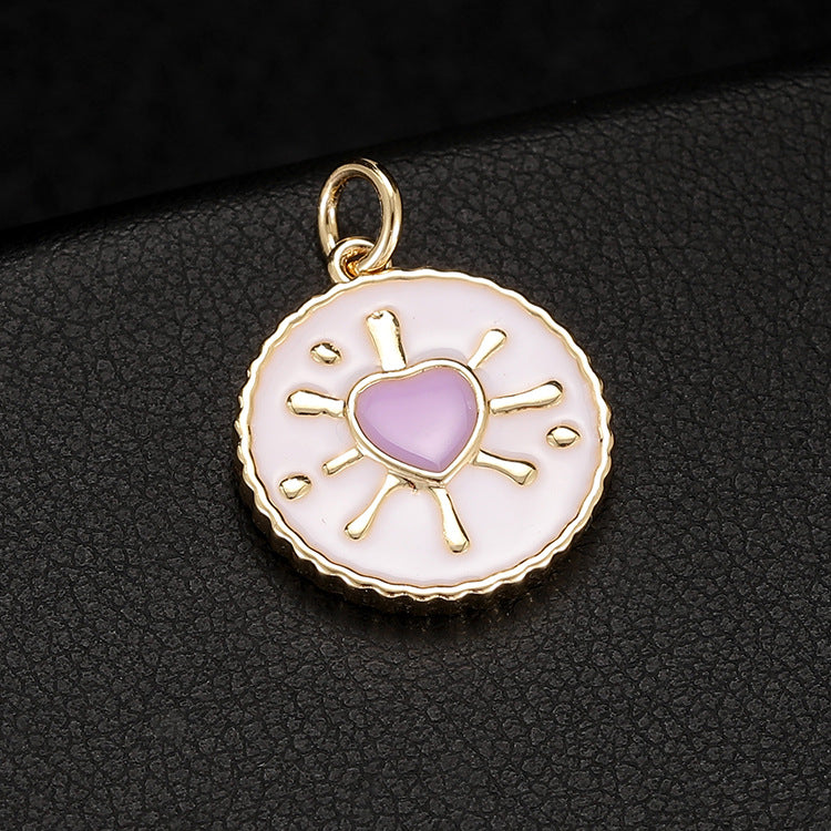 18K Gold Filled Pendants Heart Resin Round Purple Pink Green Charms Jewelry Making Findings Supplies Pendants Doki Decor Purple  