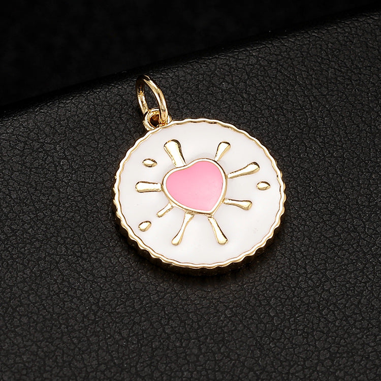 18K Gold Filled Pendants Heart Resin Round Purple Pink Green Charms Jewelry Making Findings Supplies Pendants Doki Decor Pink  