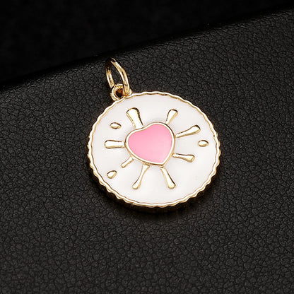 18K Gold Filled Pendants Heart Resin Round Purple Pink Green Charms Jewelry Making Findings Supplies Pendants Doki Decor Pink  