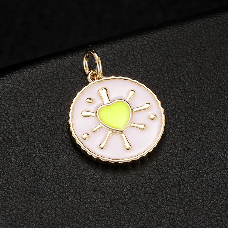 18K Gold Filled Pendants Heart Resin Round Purple Pink Green Charms Jewelry Making Findings Supplies Pendants Doki Decor Green  