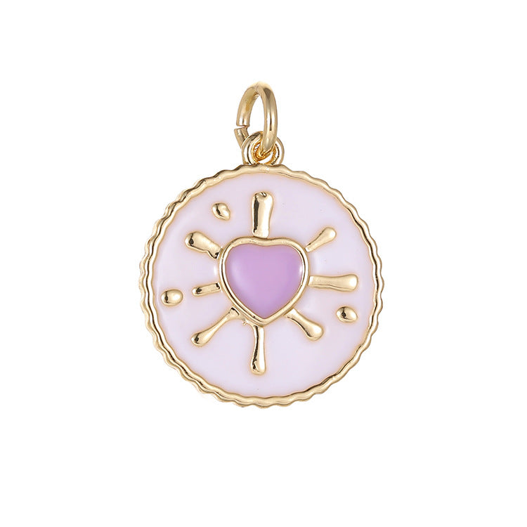 18K Gold Filled Pendants Heart Resin Round Purple Pink Green Charms Jewelry Making Findings Supplies Pendants Doki Decor   