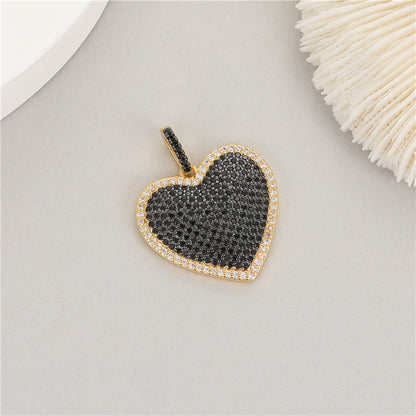 18K Gold Filled Pendants Heart Rhinestone Dangle Charms Shining Jewelry Making Findings Supplies Pendants Doki Decor Black  