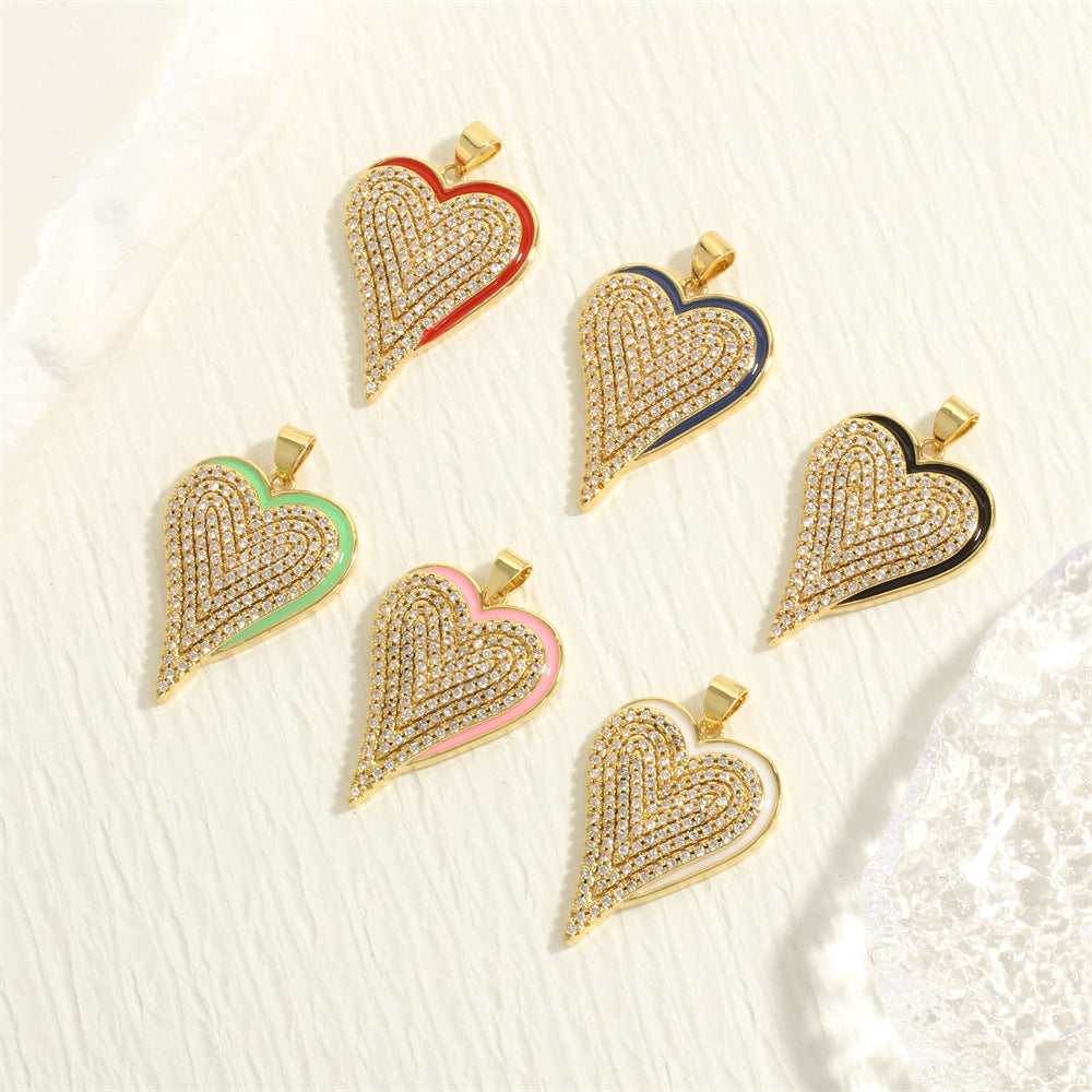 18K Gold Filled Pendants Heart Rhinestone Resin Green Red Blue Black White Charms Jewelry Making Findings Supplies Pendants Doki Decor   