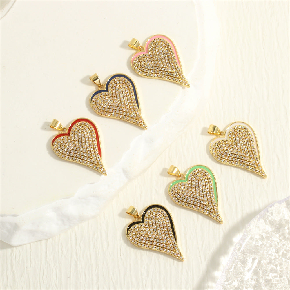 18K Gold Filled Pendants Heart Rhinestone Resin Green Red Blue Black White Charms Jewelry Making Findings Supplies Pendants Doki Decor   