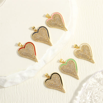 18K Gold Filled Pendants Heart Rhinestone Resin Green Red Blue Black White Charms Jewelry Making Findings Supplies Pendants Doki Decor   