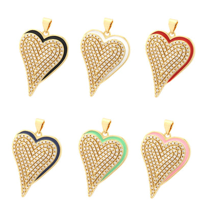 18K Gold Filled Pendants Heart Rhinestone Resin Green Red Blue Black White Charms Jewelry Making Findings Supplies Pendants Doki Decor   