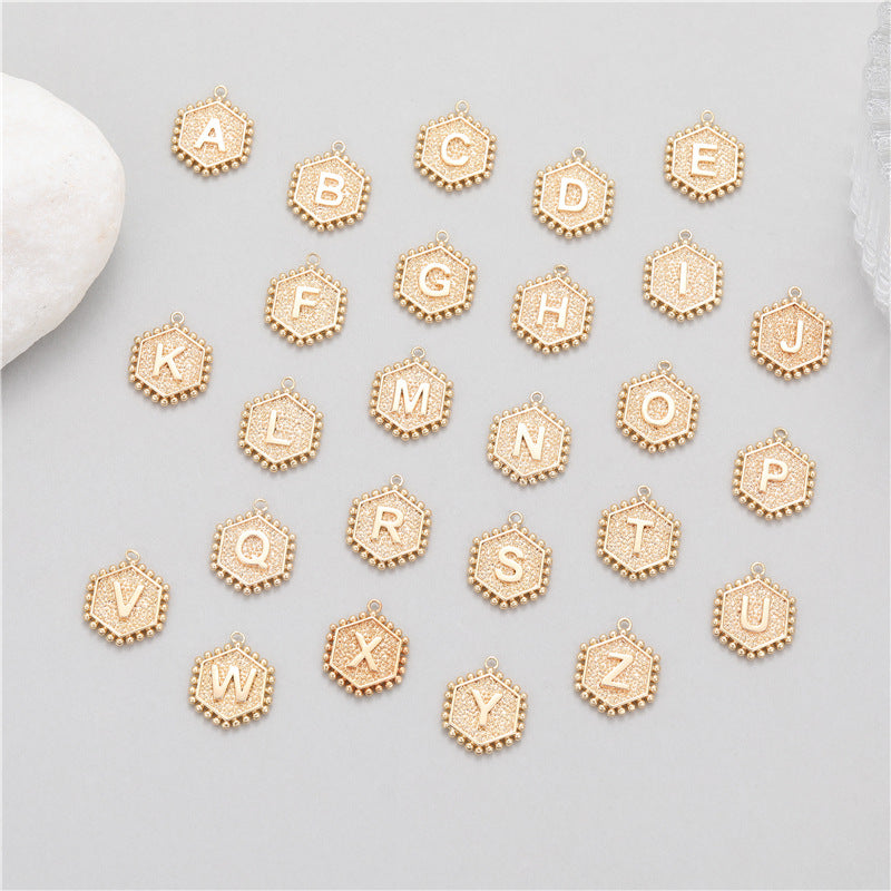 5PCS 18K Gold Filled Pendants Hexagonal Rivet Letters Initial Final Charms Jewelry Making Findings Supplies Pendants Doki Decor   