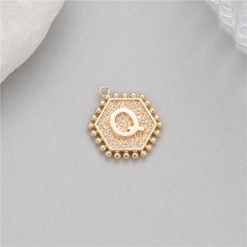 5PCS 18K Gold Filled Pendants Hexagonal Rivet Letters Initial Final Charms Jewelry Making Findings Supplies Pendants Doki Decor   