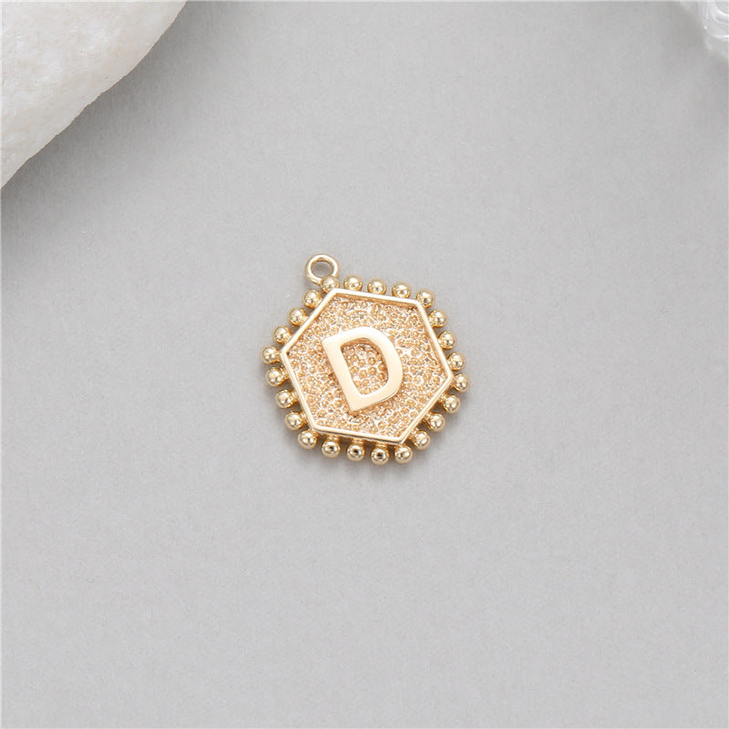 5PCS 18K Gold Filled Pendants Hexagonal Rivet Letters Initial Final Charms Jewelry Making Findings Supplies Pendants Doki Decor   