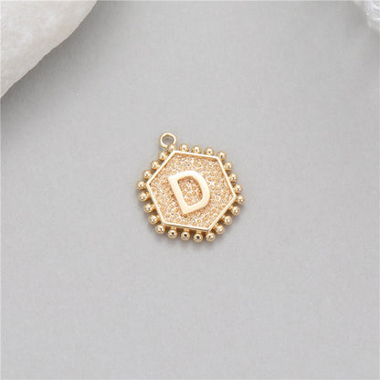 5PCS 18K Gold Filled Pendants Hexagonal Rivet Letters Initial Final Charms Jewelry Making Findings Supplies Pendants Doki Decor   