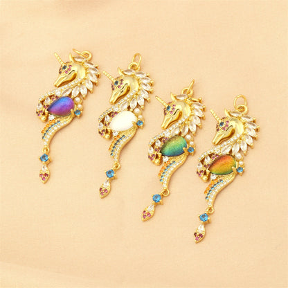 18K Gold Filled Pendants Hippocampus Rhinestone Cat Eye Stone Charms Jewelry Making Findings Supplies Pendants Doki Decor   