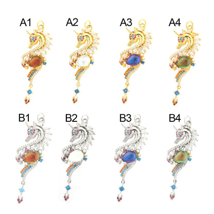 18K Gold Filled Pendants Hippocampus Rhinestone Cat Eye Stone Charms Jewelry Making Findings Supplies Pendants Doki Decor A 1 