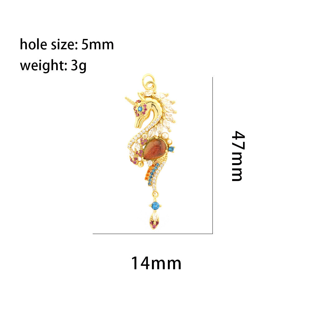 18K Gold Filled Pendants Hippocampus Rhinestone Cat Eye Stone Charms Jewelry Making Findings Supplies Pendants Doki Decor   