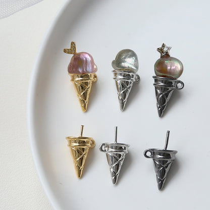 5PCS 18K Gold Filled Pendants Ice Cream Cone Beads Pearls Tray White Gold Black Unique Jewelry Making Findings Supplies Pendants Doki Decor   