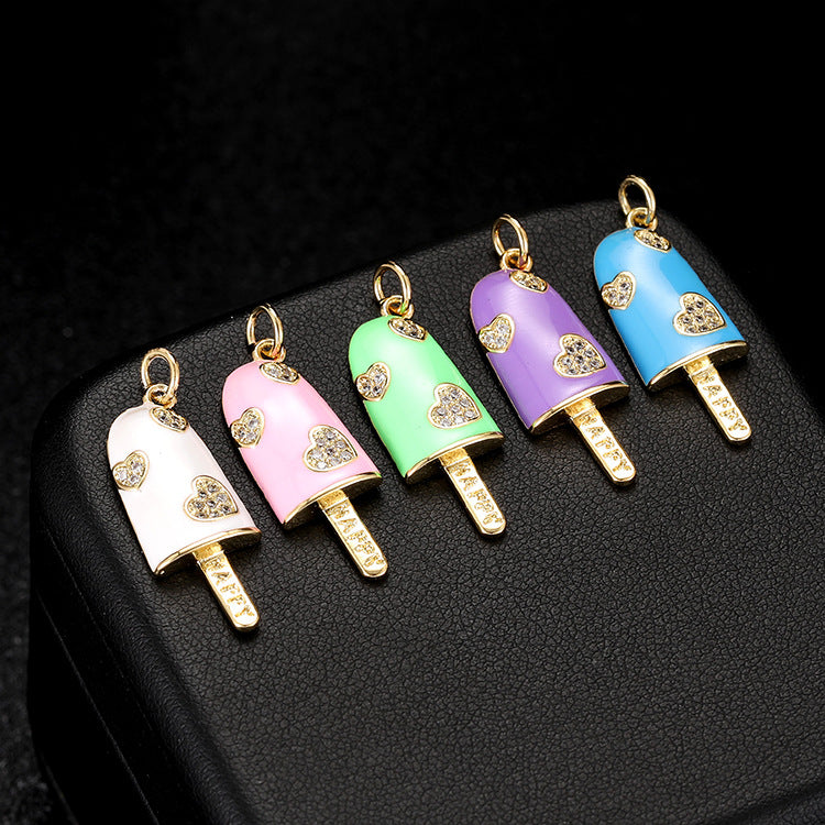 18K Gold Filled Pendants Ice Cream Happy Rhinestone Resin Charms Jewelry Making Findings Supplies Pendants Doki Decor   