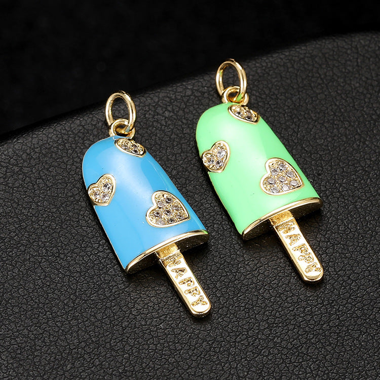 18K Gold Filled Pendants Ice Cream Happy Rhinestone Resin Charms Jewelry Making Findings Supplies Pendants Doki Decor Blue  