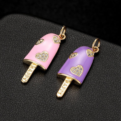 18K Gold Filled Pendants Ice Cream Happy Rhinestone Resin Charms Jewelry Making Findings Supplies Pendants Doki Decor Pink  