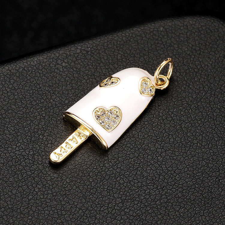 18K Gold Filled Pendants Ice Cream Happy Rhinestone Resin Charms Jewelry Making Findings Supplies Pendants Doki Decor White  