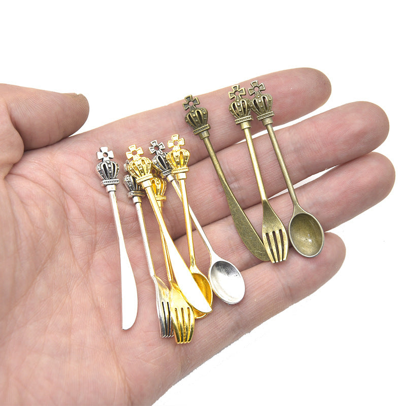 50PCS 18K Gold Filled Pendants Knife Fork Spoon Crown For Jewelry Making Findings Supplies DIY Pendants Doki Decor   