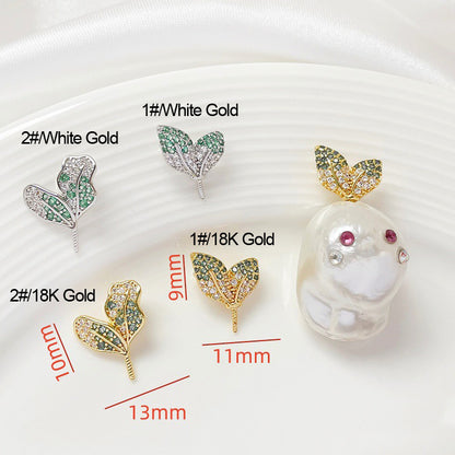 5PCS 18K Gold Filled Pendants Leaves Leaf Beads Pearls Tray Needle Rhinestone White Gold Unique Jewelry Making Findings Supplies Pendants Doki Decor   