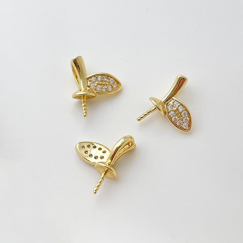 5PCS 18K Gold Filled Pendants Leaf Leaves Beads Pearls Tray Needle Rhinestone White Gold Black Unique Jewelry Making Findings Supplies Pendants Doki Decor 18K Gold  