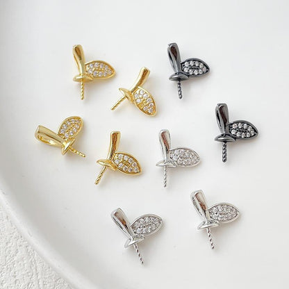 5PCS 18K Gold Filled Pendants Leaf Leaves Beads Pearls Tray Needle Rhinestone White Gold Black Unique Jewelry Making Findings Supplies Pendants Doki Decor   